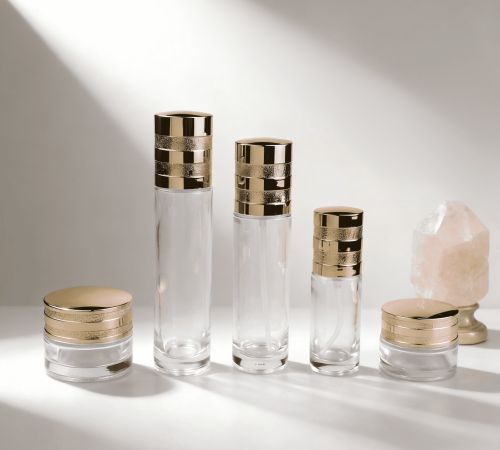 30‑120ml Multi‑Layer Gold Band Straight Glass Skincare Set
