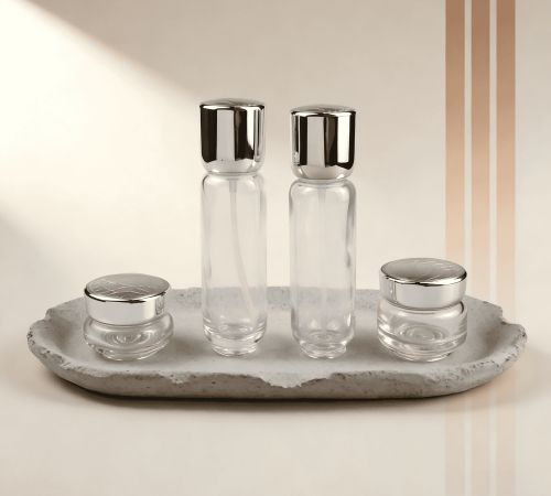 100‑120ml Cylindrical Lotion Bottle & Round Cream Jar Cosmetic Glass Set
