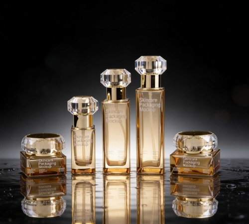 30‑120ml & 30‑50g Square Luxury Glass Skincare Bottle Jar Set with Diamond Cut Cap