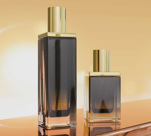 30‑100 ML Square Gradient Black Glass Lotion Bottle with Gold Pump & Overcap