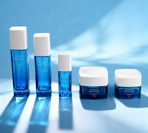 30‑120ML Square Blue Glass Skincare Set
