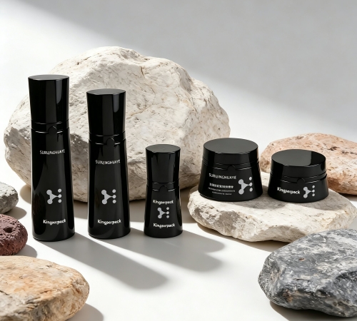 30‑120ML Glossy Black Waist‑Shape Glass Skincare Set