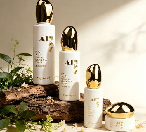 30‑120ML White Glass Skincare Set With Golden Pebble‑Shaped Cap