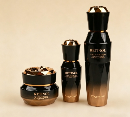 30‑120ML Black‑Gold Gradient Faceted Glass Skincare Set