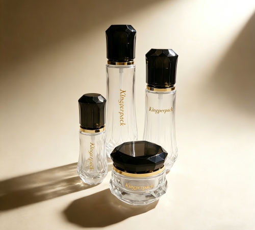 30‑120ML Clear Vertical‑Rib Glass Skincare Set