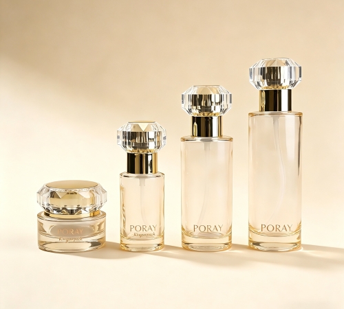 40‑120ML Champagne‑Gold Crystal‑Cap Glass Skincare Set