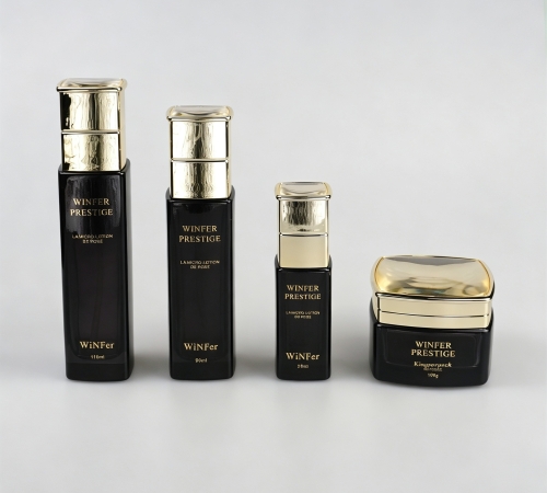 30‑110ML Glossy Black Square Glass Skincare Set