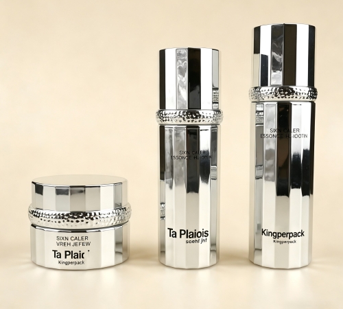 30‑120ML Mirror Silver Faceted Cylinder Glass Skincare Set