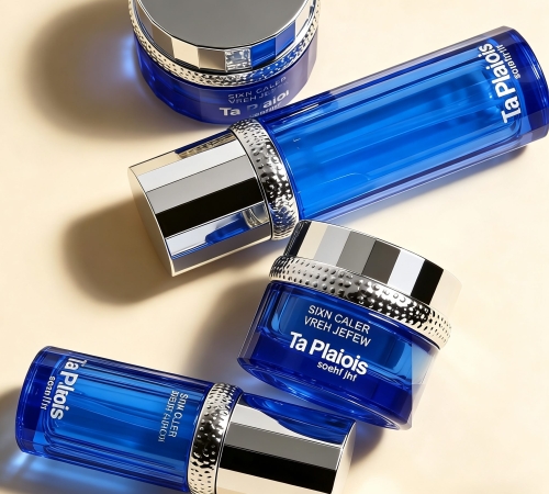 30‑120ML Cobalt Blue Faceted Cylinder Glass Skincare Set