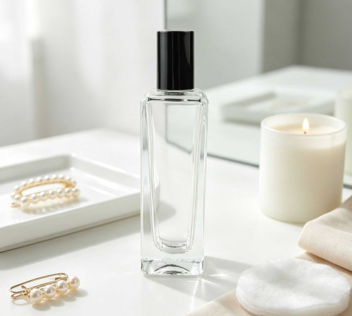 30‑100ML Clear Recessed‑Panel Square Glass Bottle