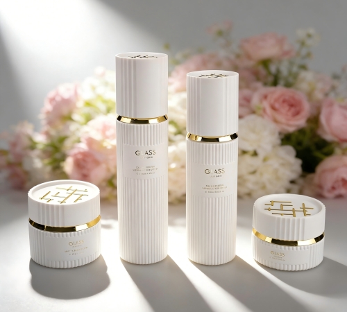 30‑120ML White Ribbed Glass Skincare Set
