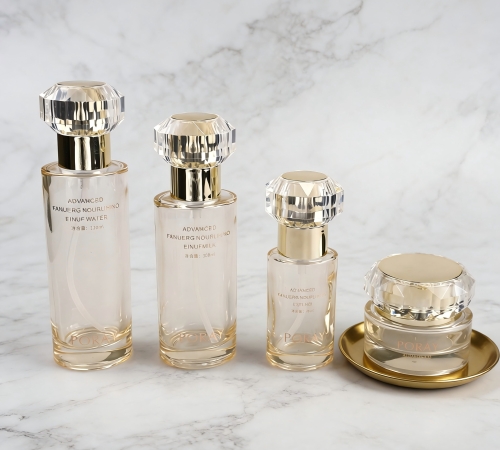 60‑120ML Crystal Diamond‑Cap Round Glass Skincare Set