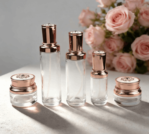 Multi‑size Luxury Rose‑Gold Glass Skincare Set