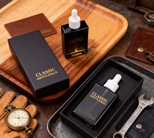 30ml Glossy Black Square Glass dropper Bottle for Men Skincare