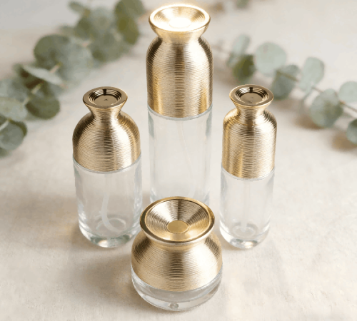 30ml/50ml/100ml+50g Textured Gold‑Cap Glass Skincare Set