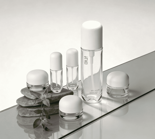 30‑120ml Clear Glass Skincare Set With Matte White Dome Cap