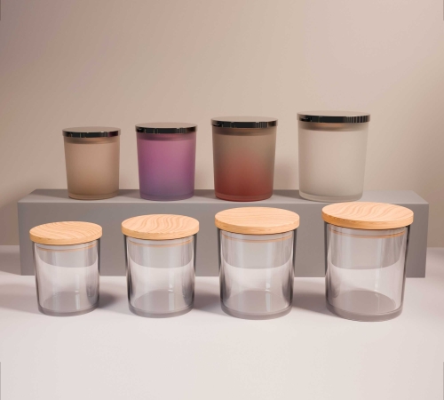 Multi‑Size Cylindrical Glass Candle Jars with Wooden & Metal Lids
