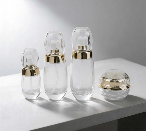 30‑100ML Diamond Cut Clear Glass Skincare Bottle & Jar Set