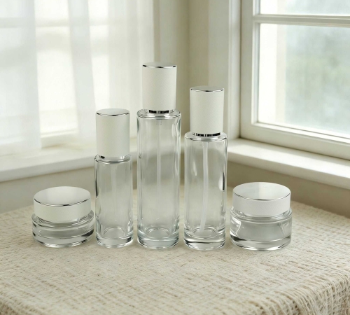 30‑120ML Cylinder Clear Glass Skincare Bottle & Jar Set