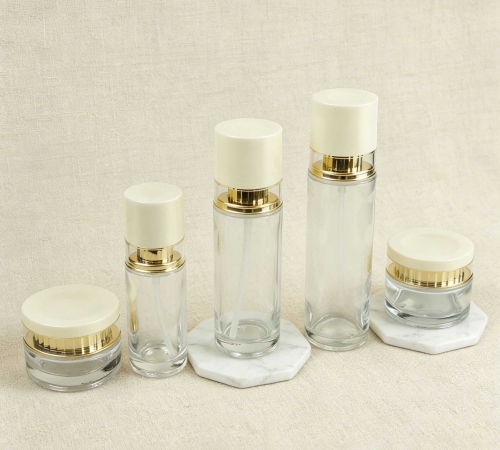 30‑120ML Cream‑White Gold Trim Clear Glass Skincare Set