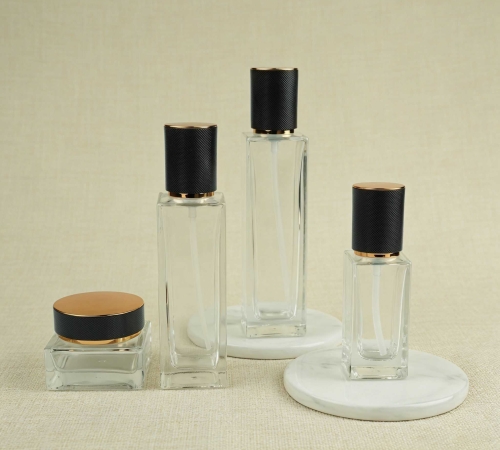 30‑120ML Square Clear Glass Skincare Bottle & Jar Set