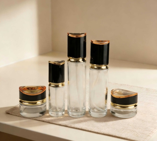 30‑120ML Oblique‑Top Cylinder Clear Glass Skincare Set