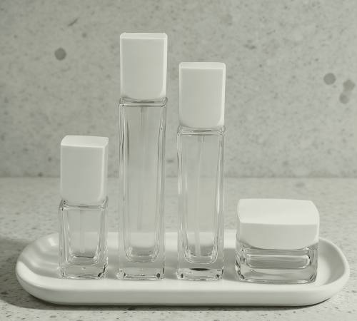 30‑100ML Square Clear Glass Skincare Bottle & Jar Set
