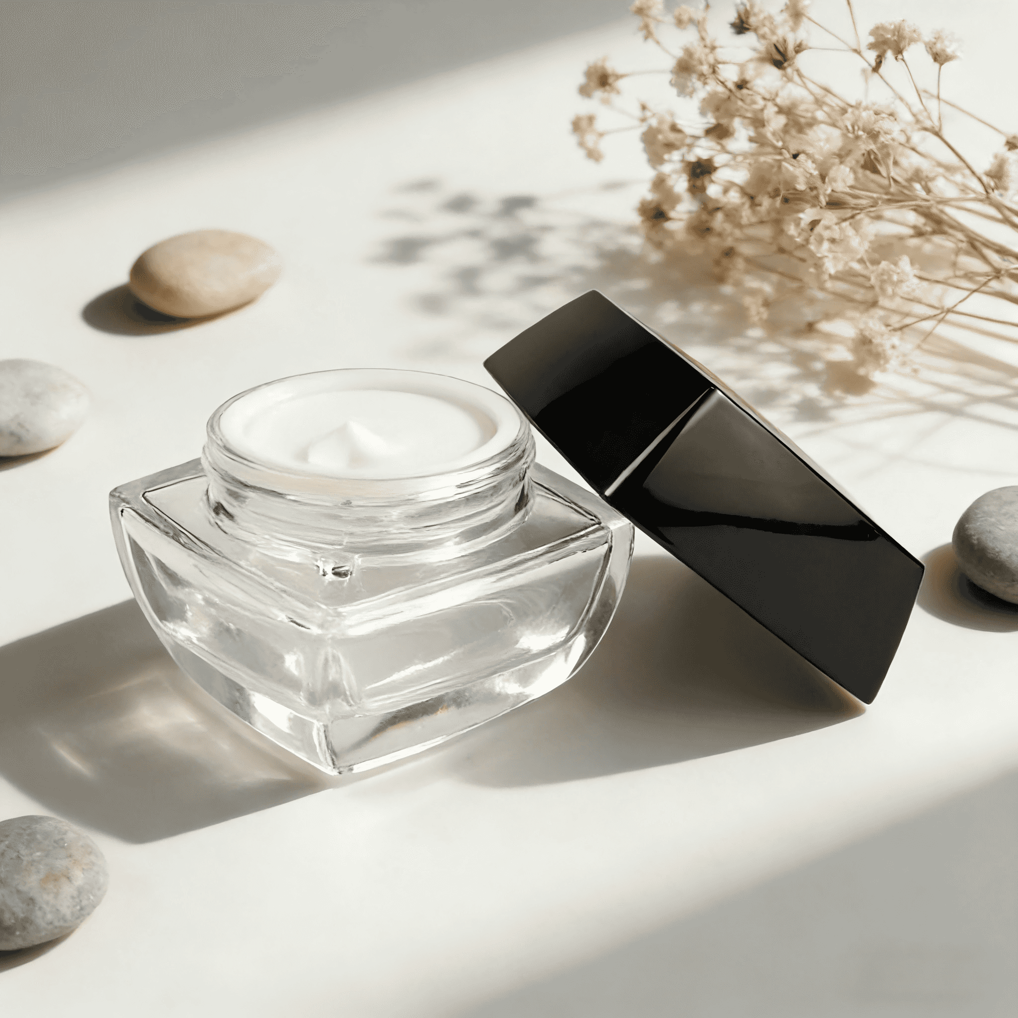 30‑80ml Square Glass Skincare Set With Glossy Black Caps