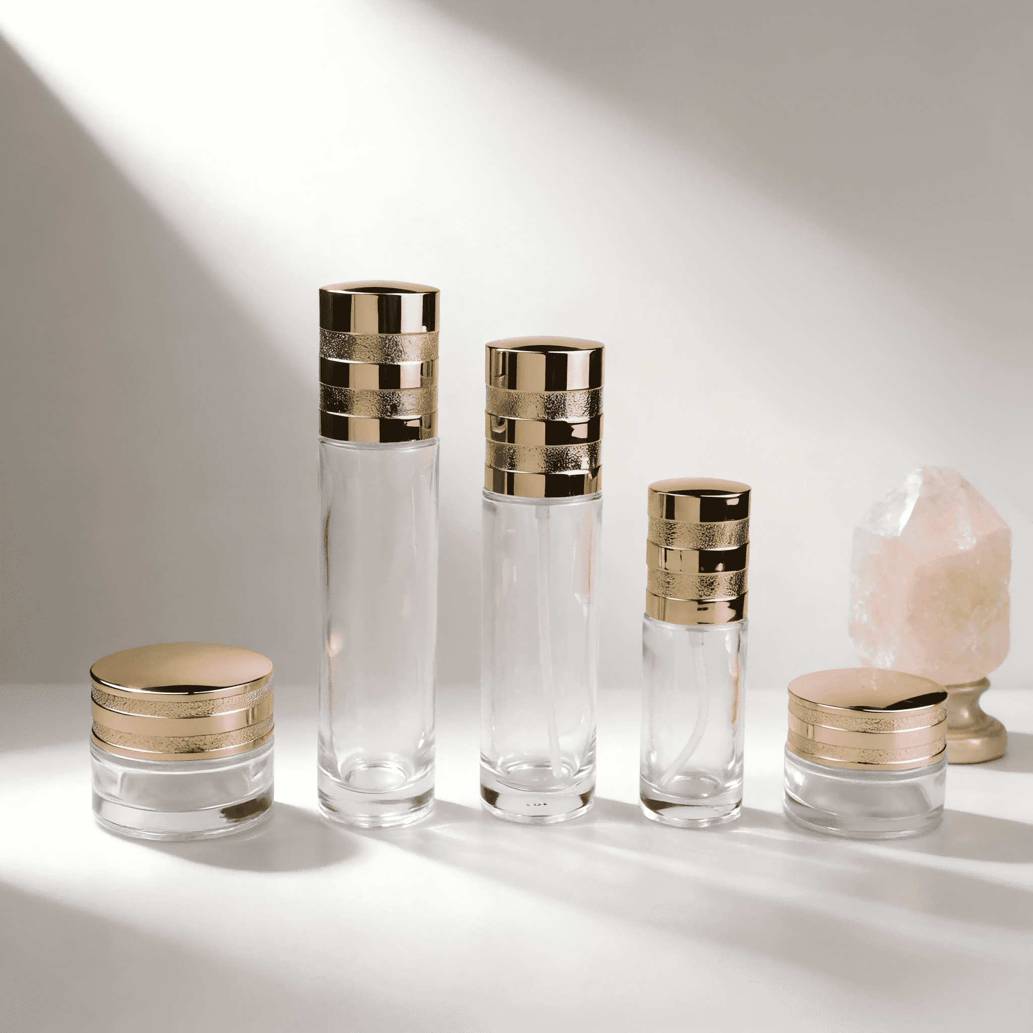 30‑120ml Multi‑Layer Gold Band Straight Glass Skincare Set