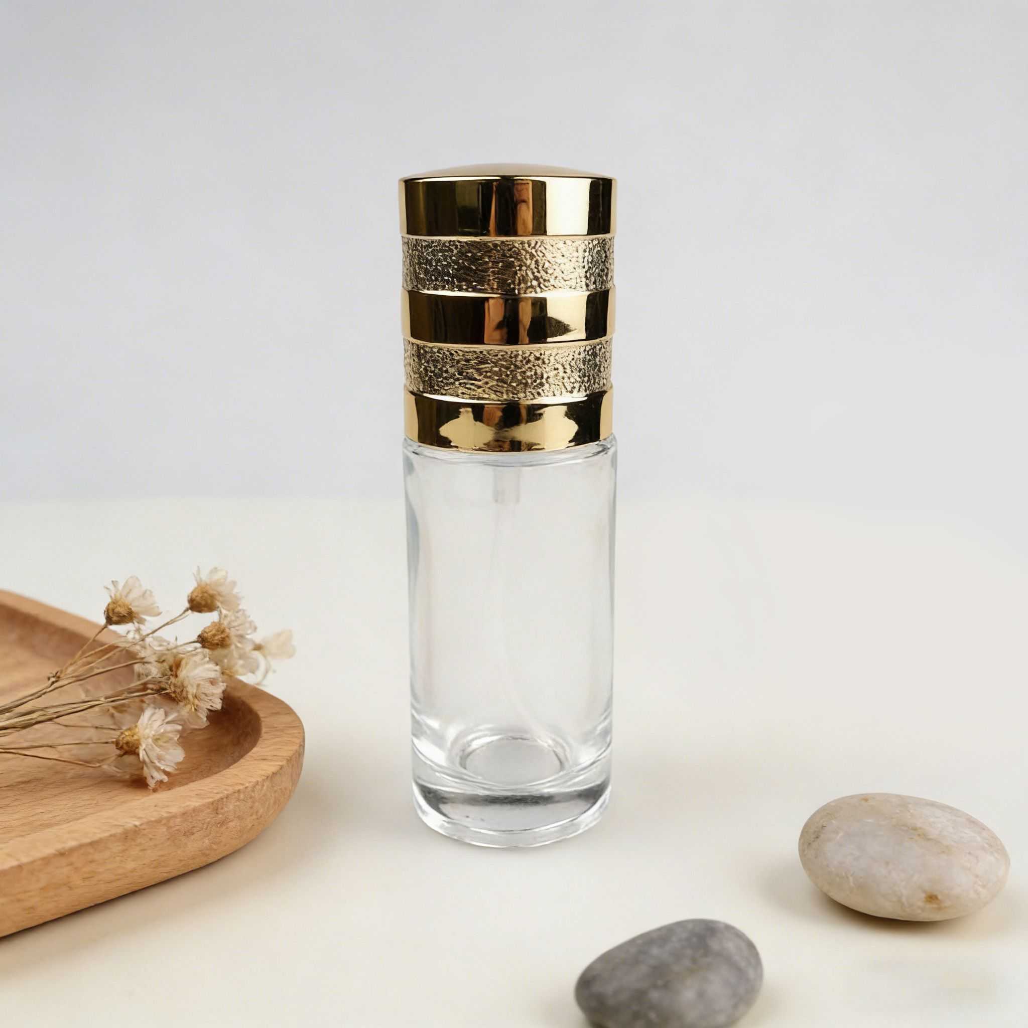 30‑120ml Multi‑Layer Gold Band Straight Glass Skincare Set