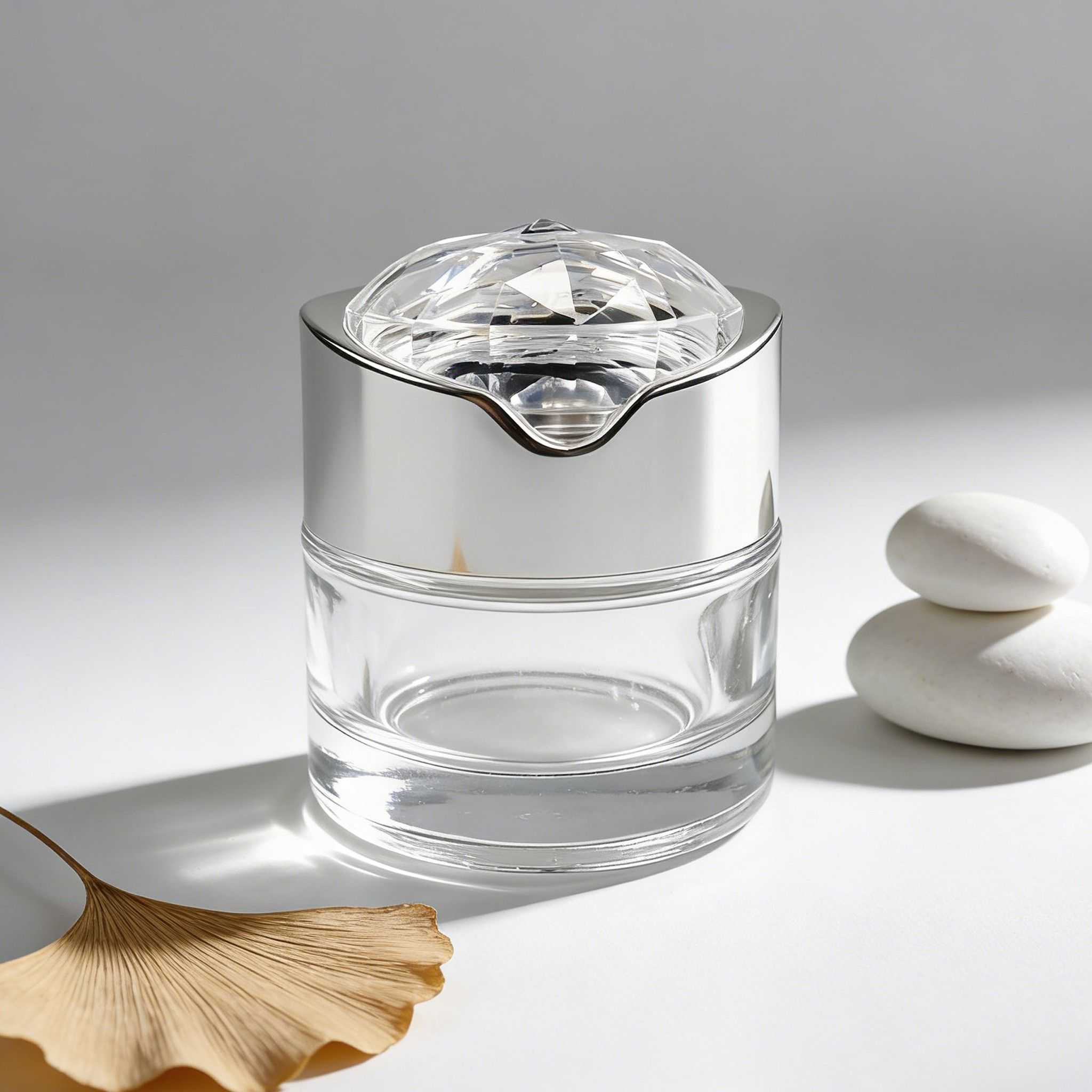 50‑120ml Clear Cylinder Glass Skincare Set With Crystal Cut Silver Caps