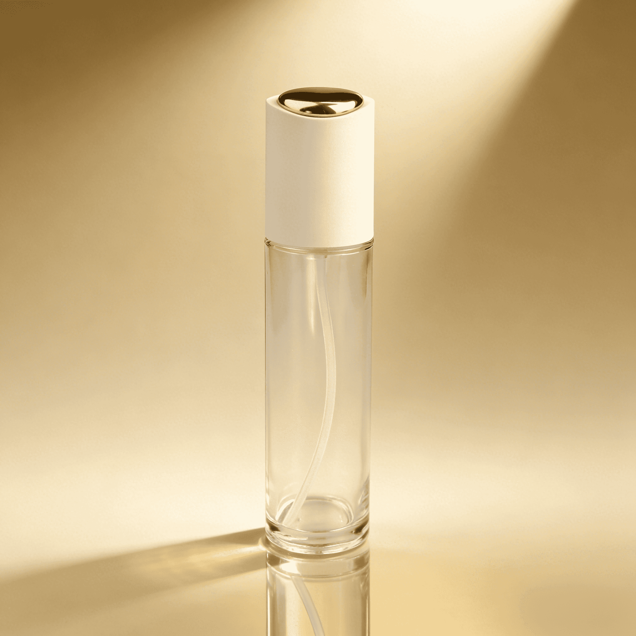 30‑120ml Clear Cylinder Glass Skincare Set With Matte‑White & Teardrop Gold Caps