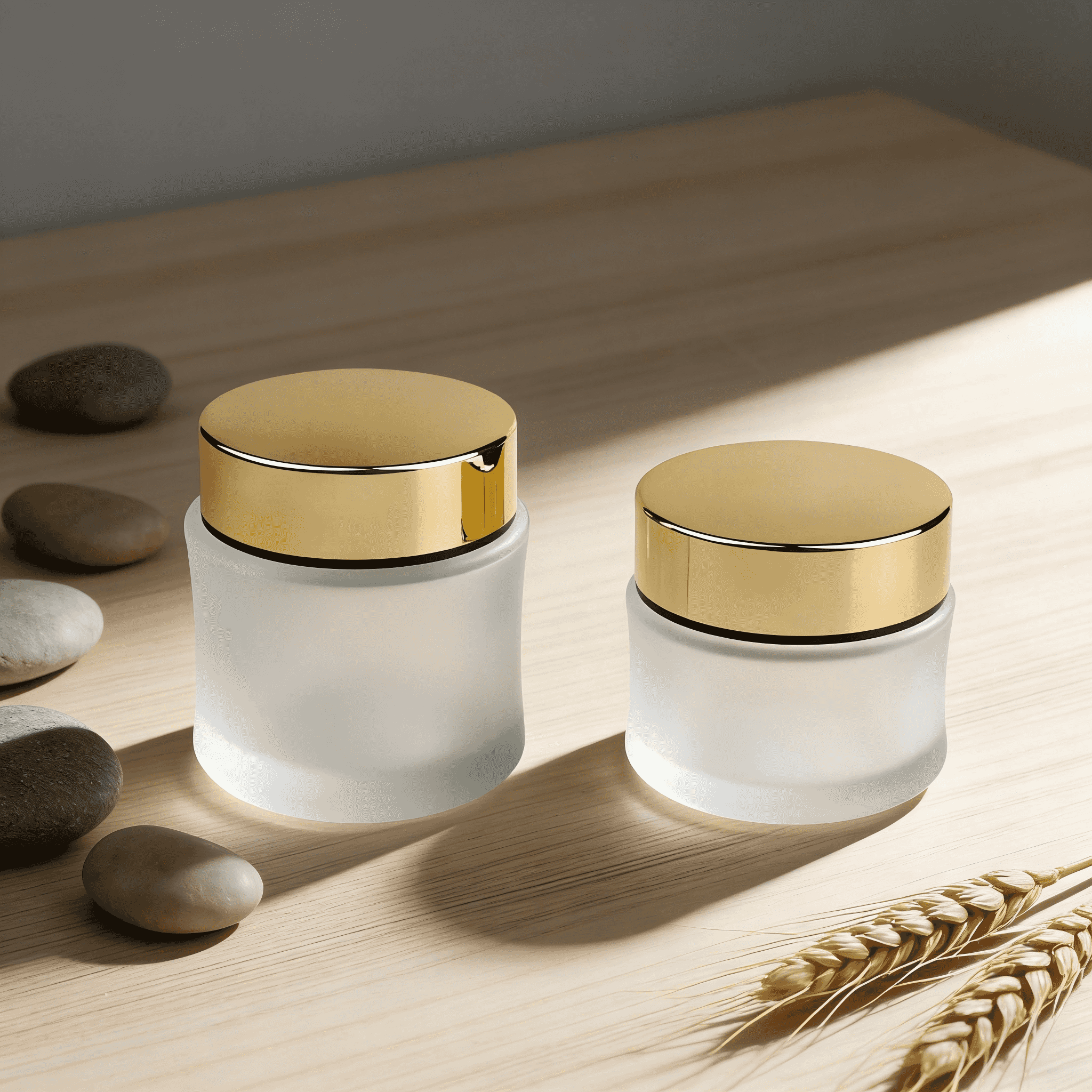 30‑100ml Frosted Waist‑Curved Glass Skincare Set With Gold Caps