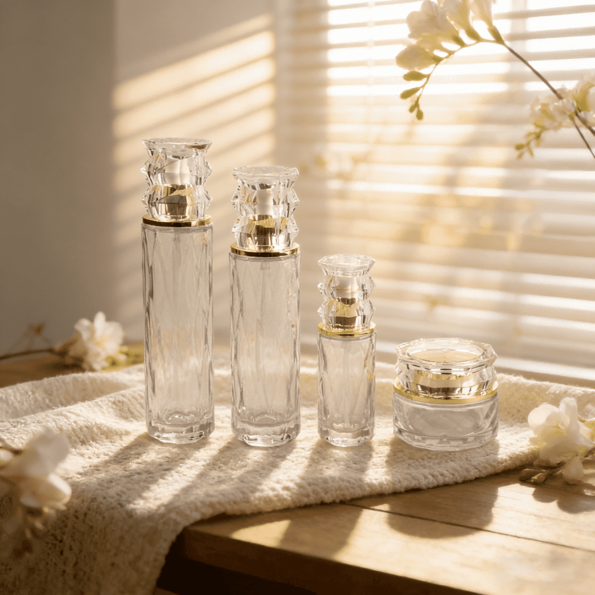 30‑120ml Diamond Cut Crystal Glass Skincare Set