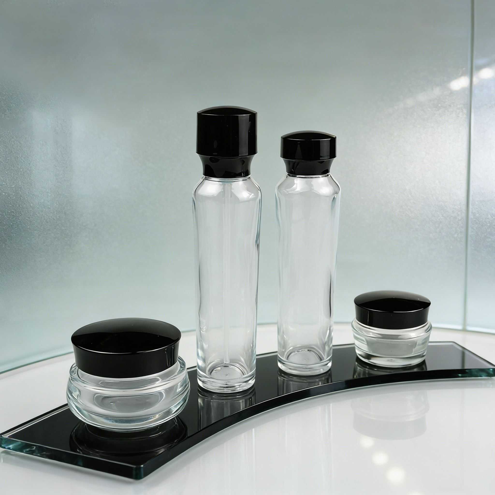 60‑120ml Waisted Cylinder Glass Skincare Set