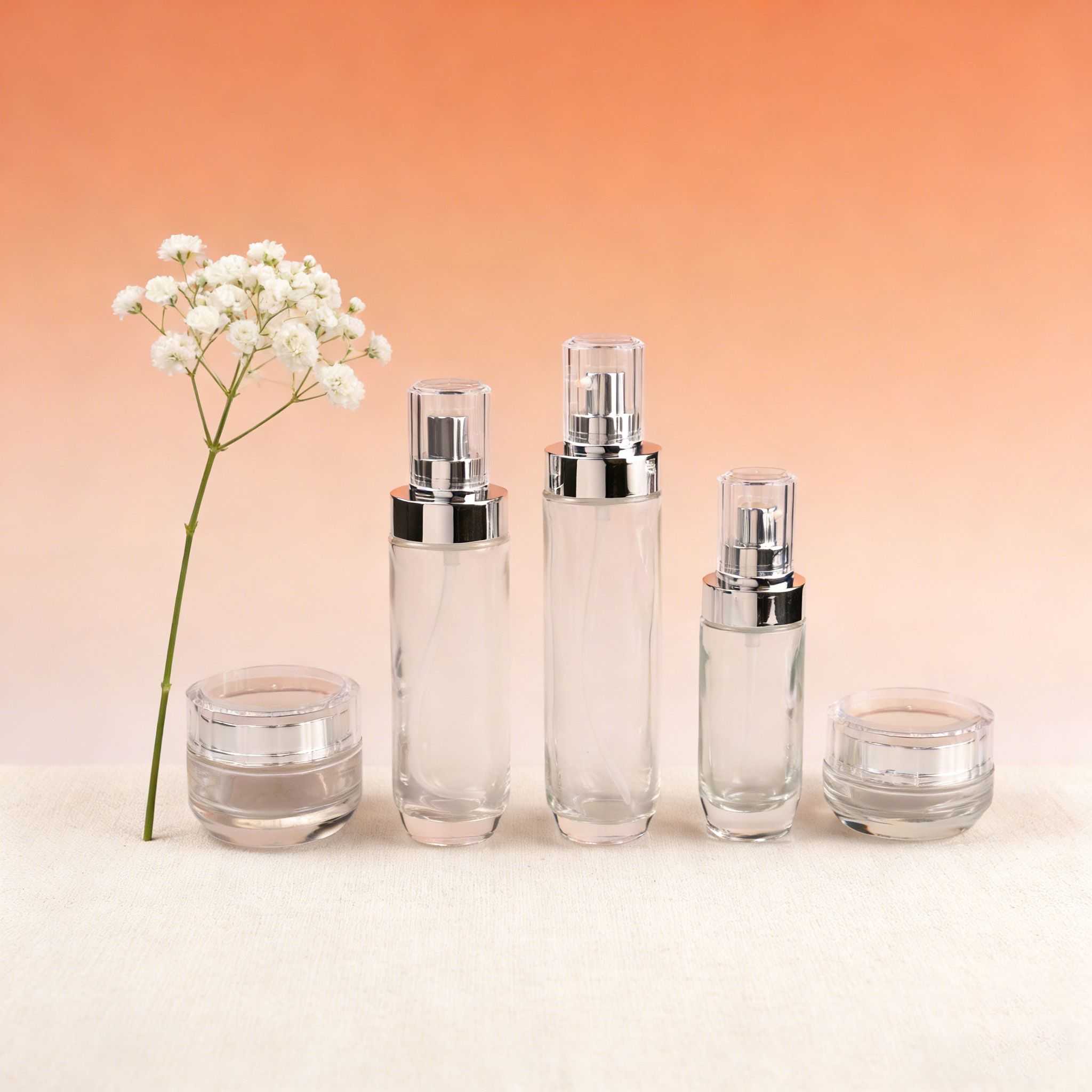 30‑120ml Straight Cylinder Glass Skincare Set