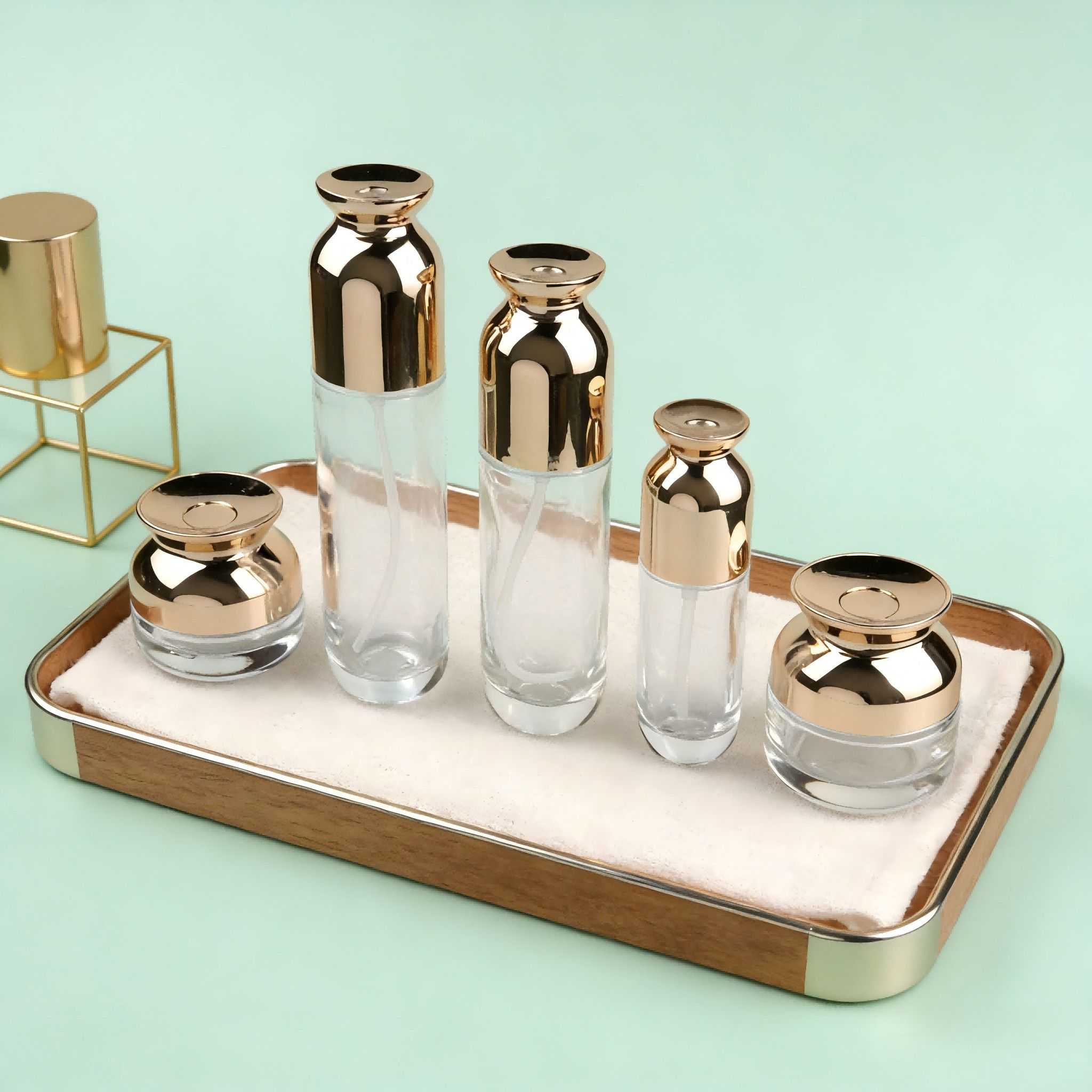 30‑120ml Luxury Rose‑Gold Glass Skincare Bottle & Jar Set