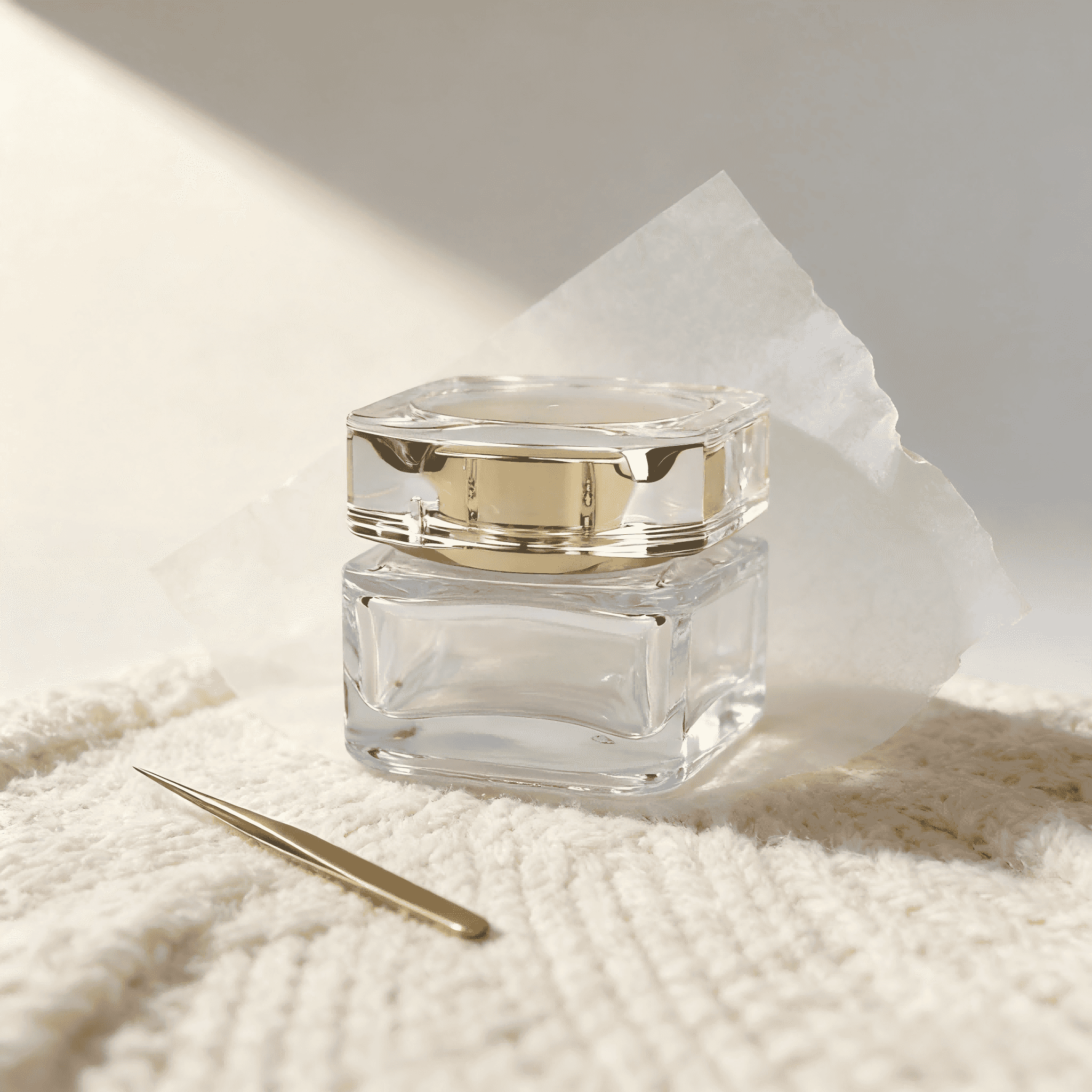 30‑120ml Crystal Clear Square Glass Skincare Bottle & Jar Set