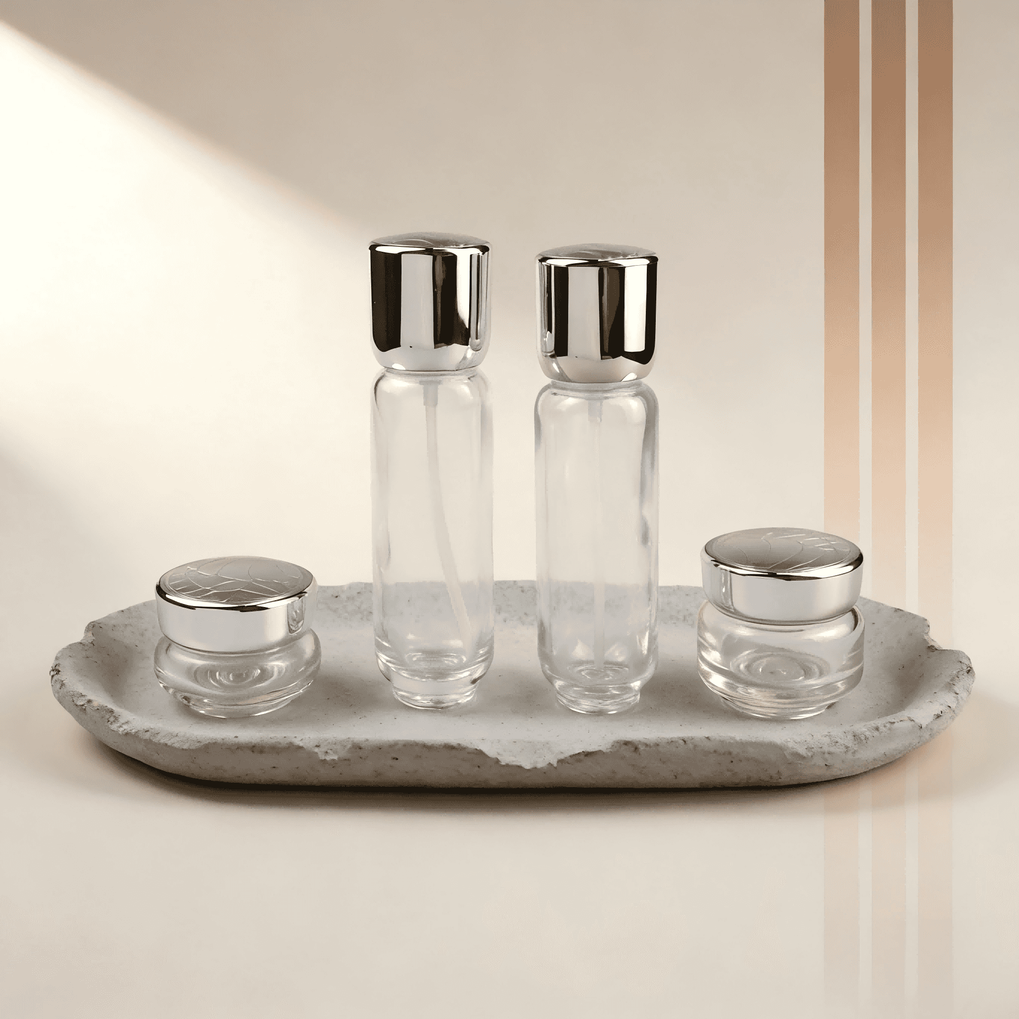 100‑120ml Cylindrical Lotion Bottle & Round Cream Jar Cosmetic Glass Set