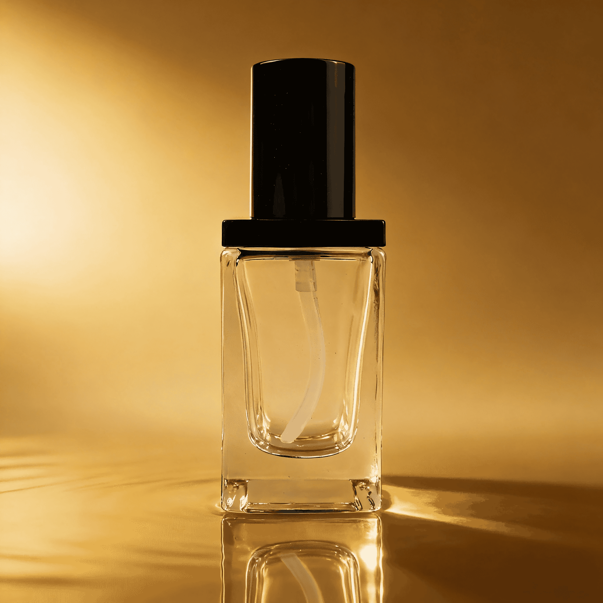 30‑120ml Square Thick Glass Cosmetic Bottle & Jar Set With Black Glossy Caps