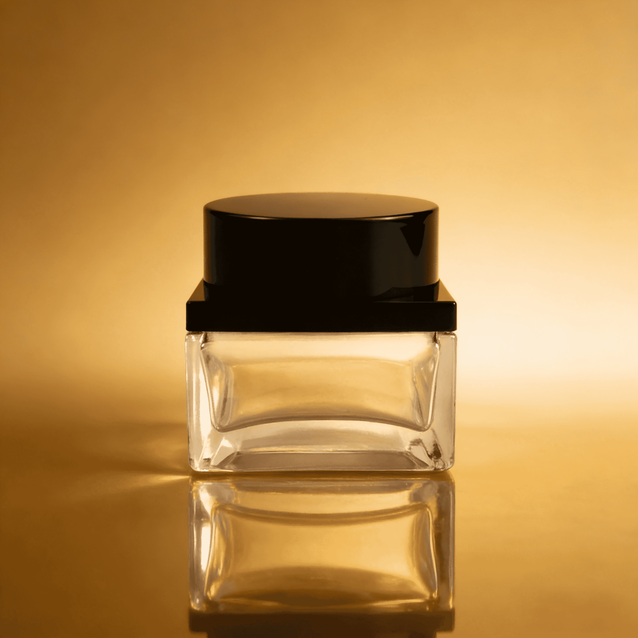 30‑120ml Square Thick Glass Cosmetic Bottle & Jar Set With Black Glossy Caps