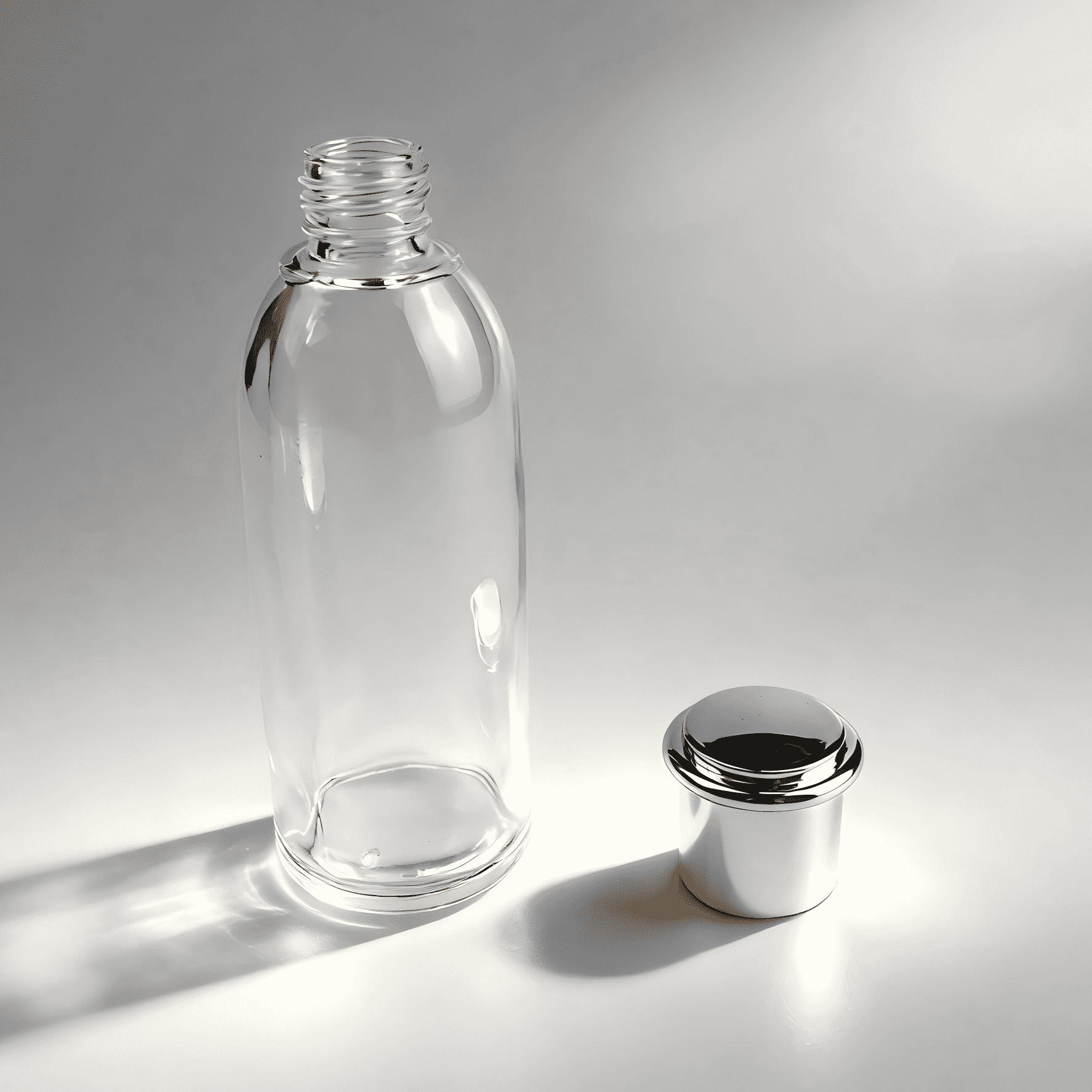 30‑100g/50‑150ml Skincare Glass Bottle Jar Set, Clear Glass with Silver Plated Cap