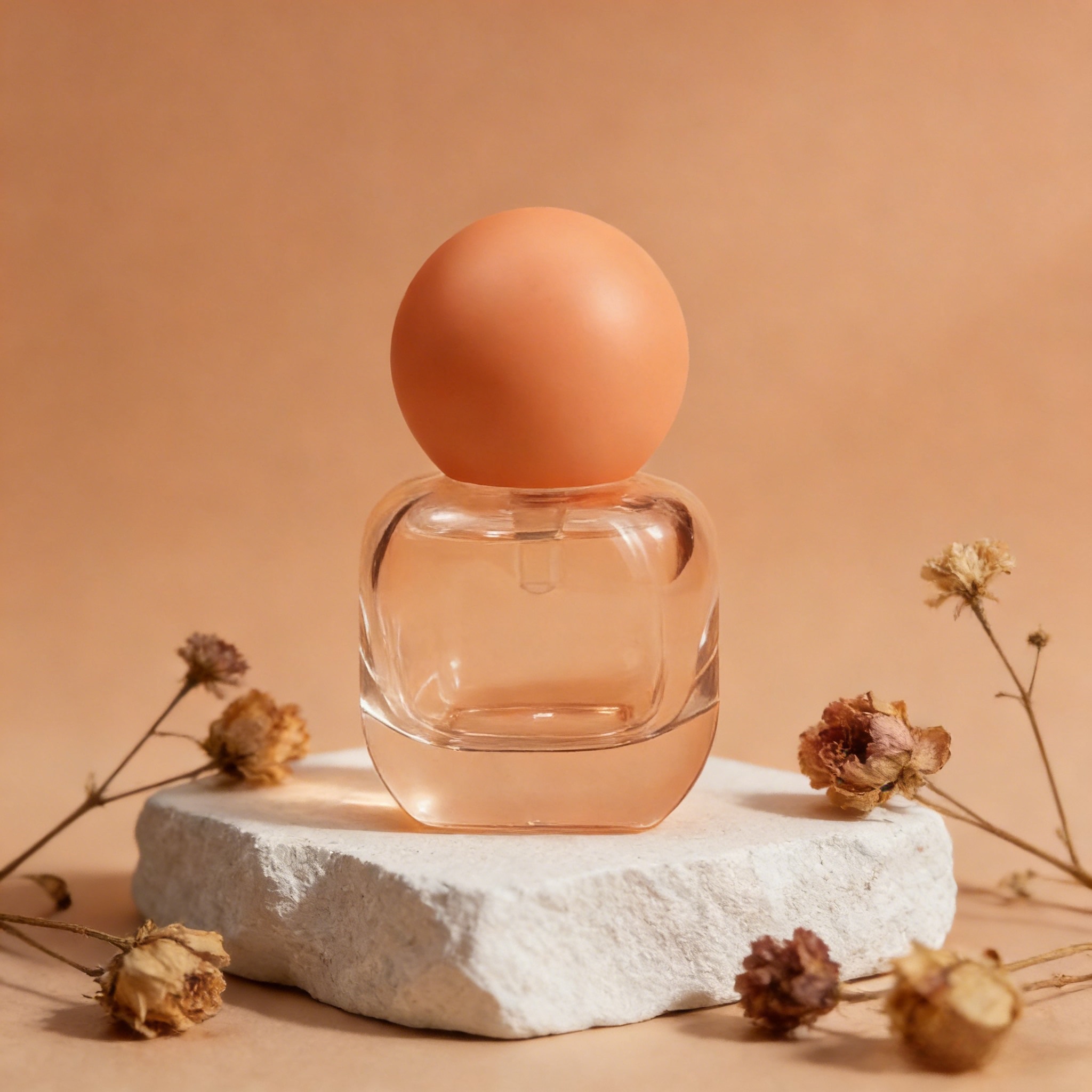 30‑50ml Rounded Square Heavy‑Base Perfume Bottle with Wooden Ball Cap