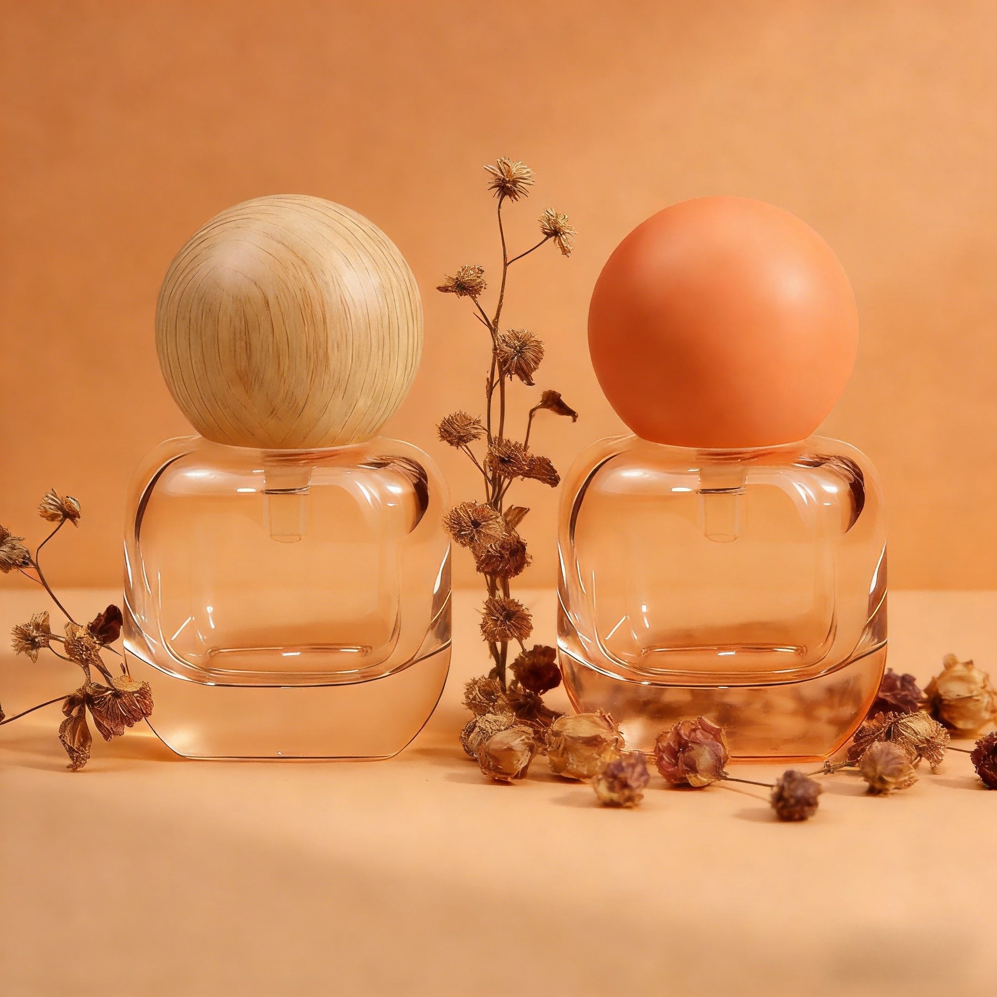 30‑50ml Rounded Square Heavy‑Base Perfume Bottle with Wooden Ball Cap