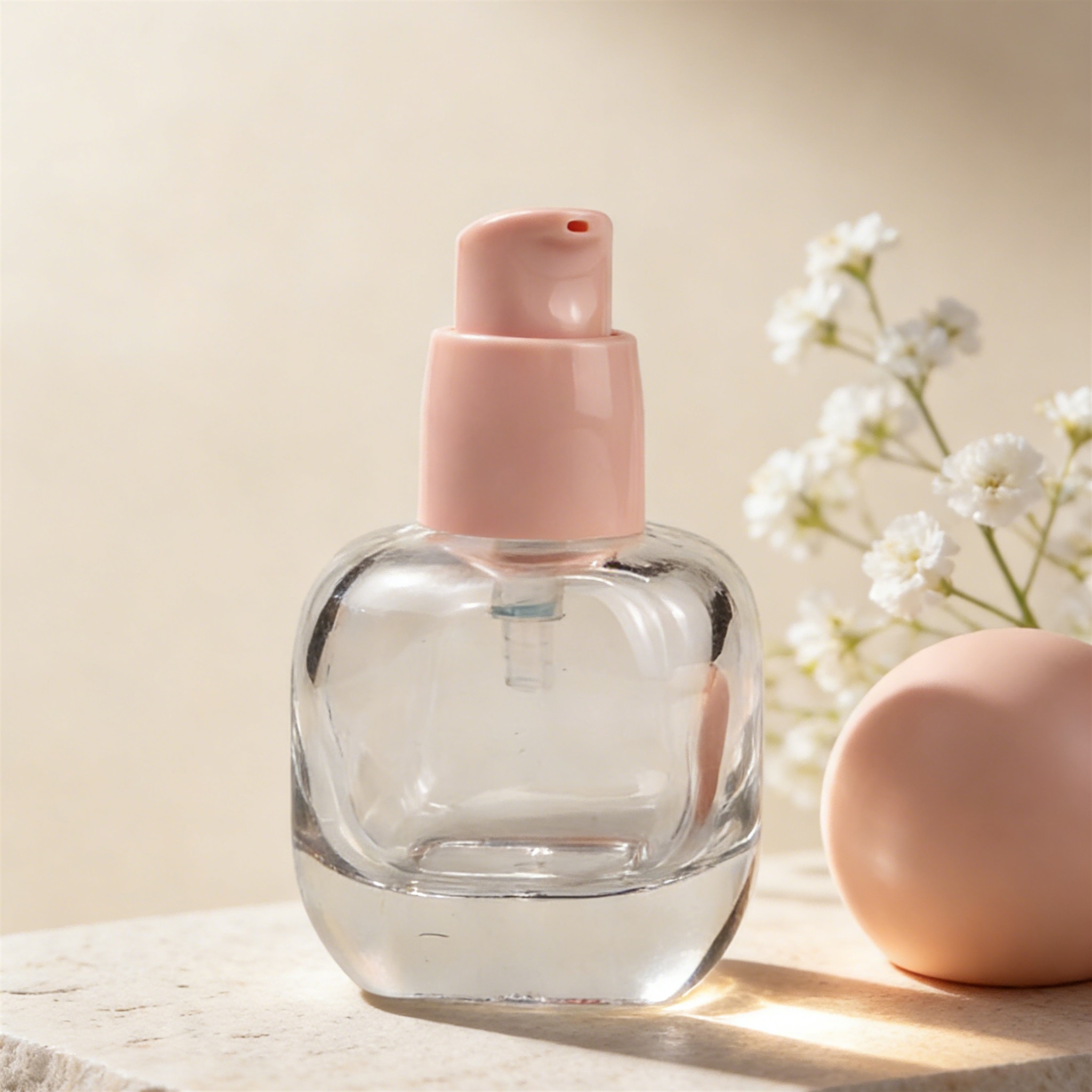 30‑50ml Rounded Square Heavy‑Base Perfume Bottle with Wooden Ball Cap