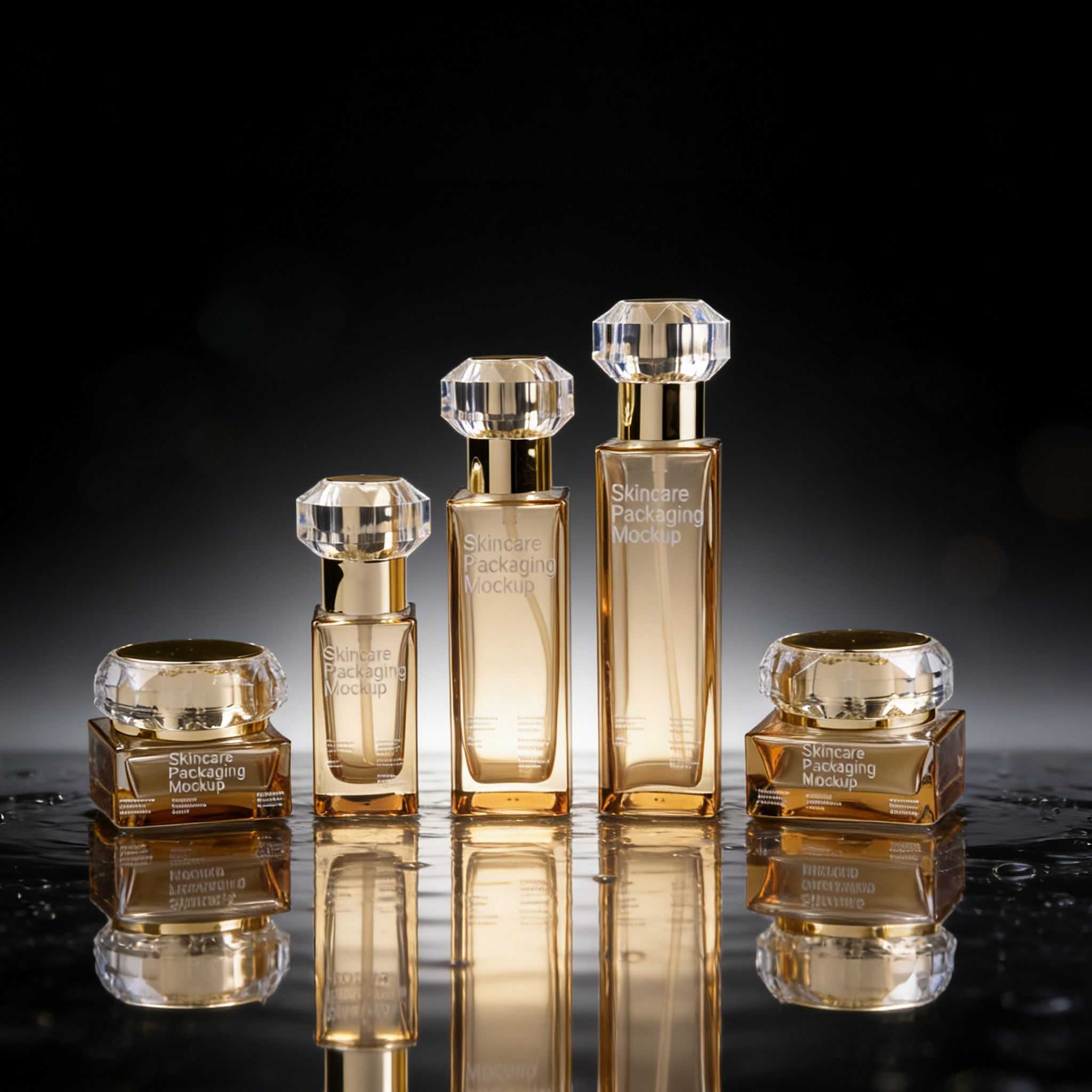 30‑120ml & 30‑50g Square Luxury Glass Skincare Bottle Jar Set with Diamond Cut Cap