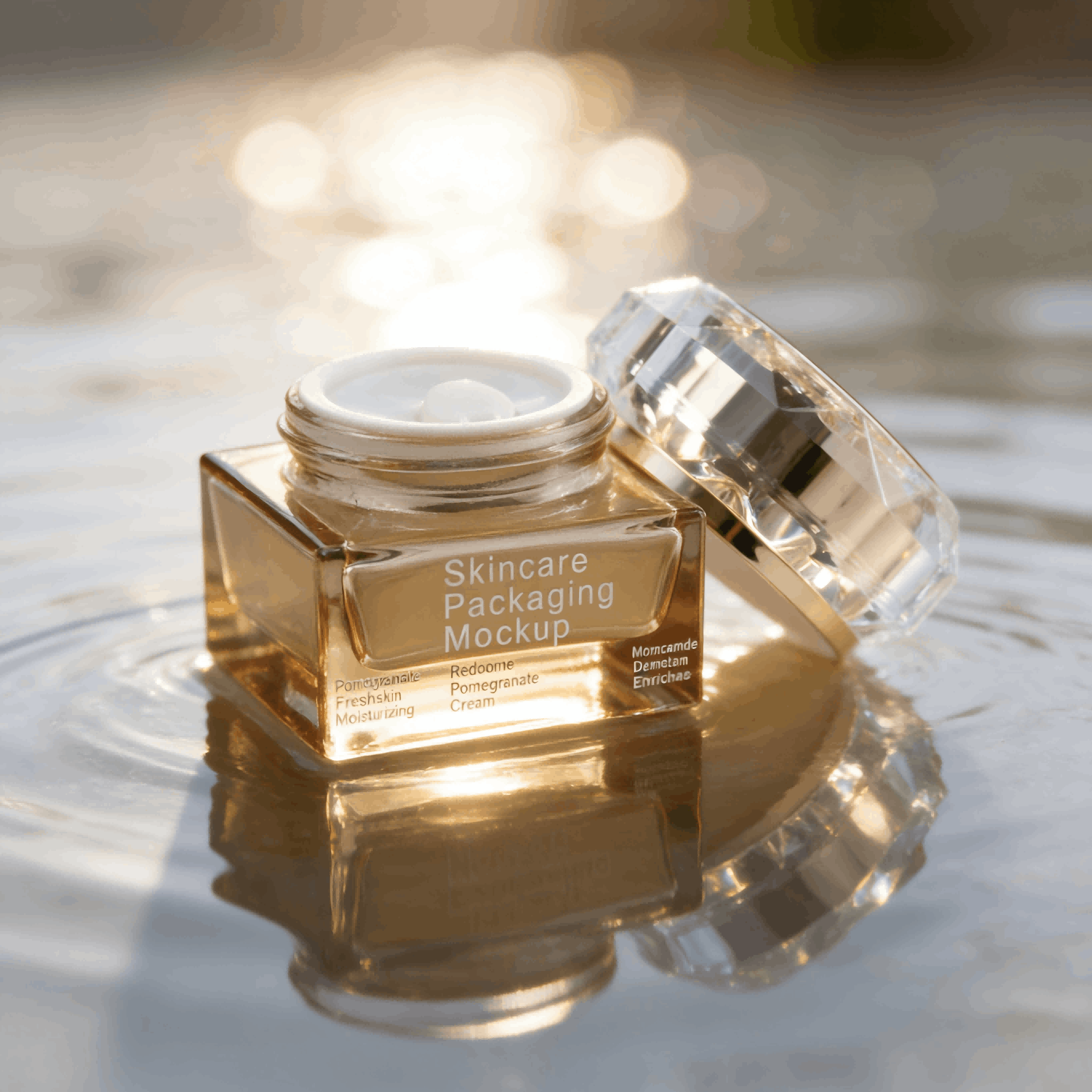30‑120ml & 30‑50g Square Luxury Glass Skincare Bottle Jar Set with Diamond Cut Cap
