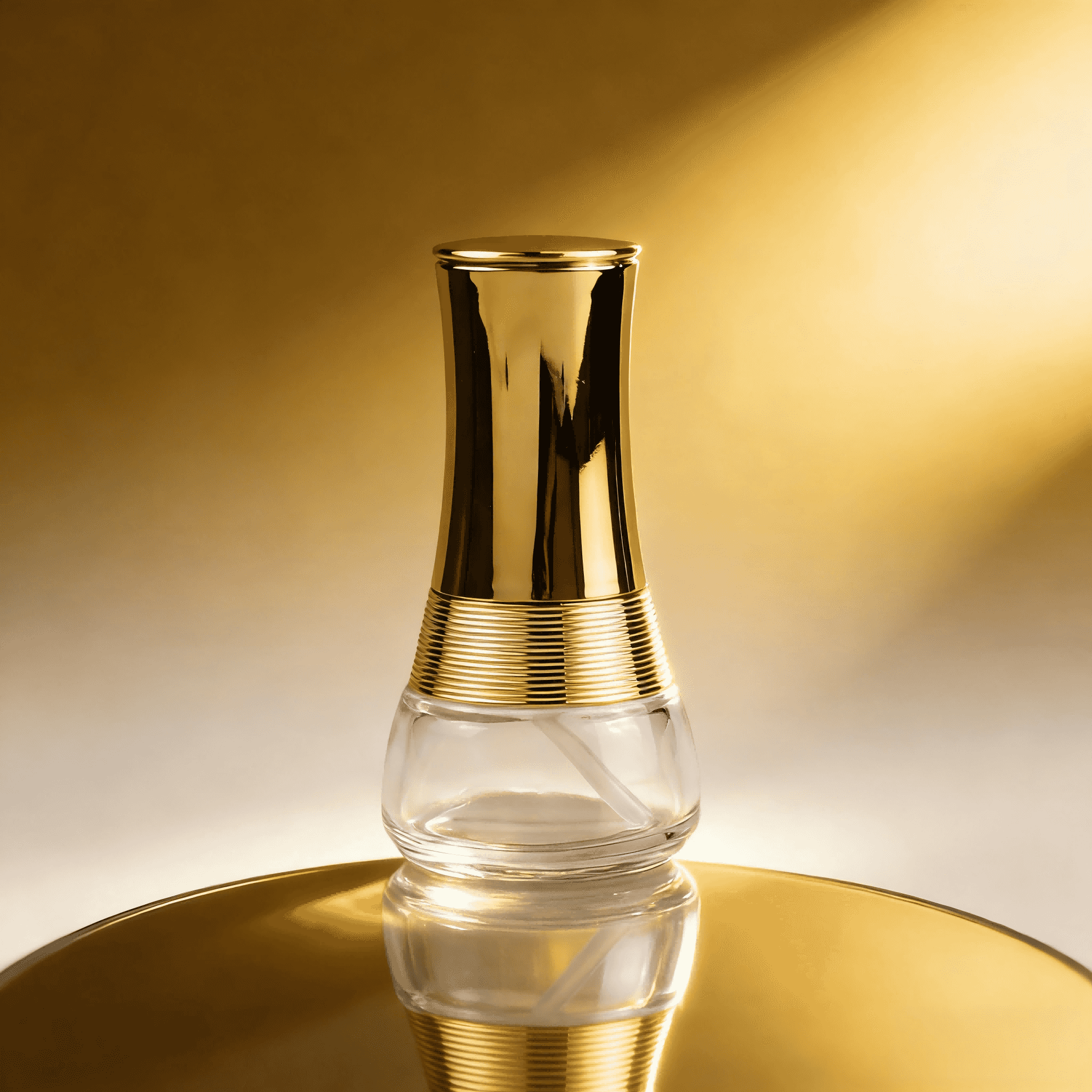 30‑120ml & 30‑50g Curved‑Waist Glass Bottle Jar Skincare Set with Gold Thread Decor Cap