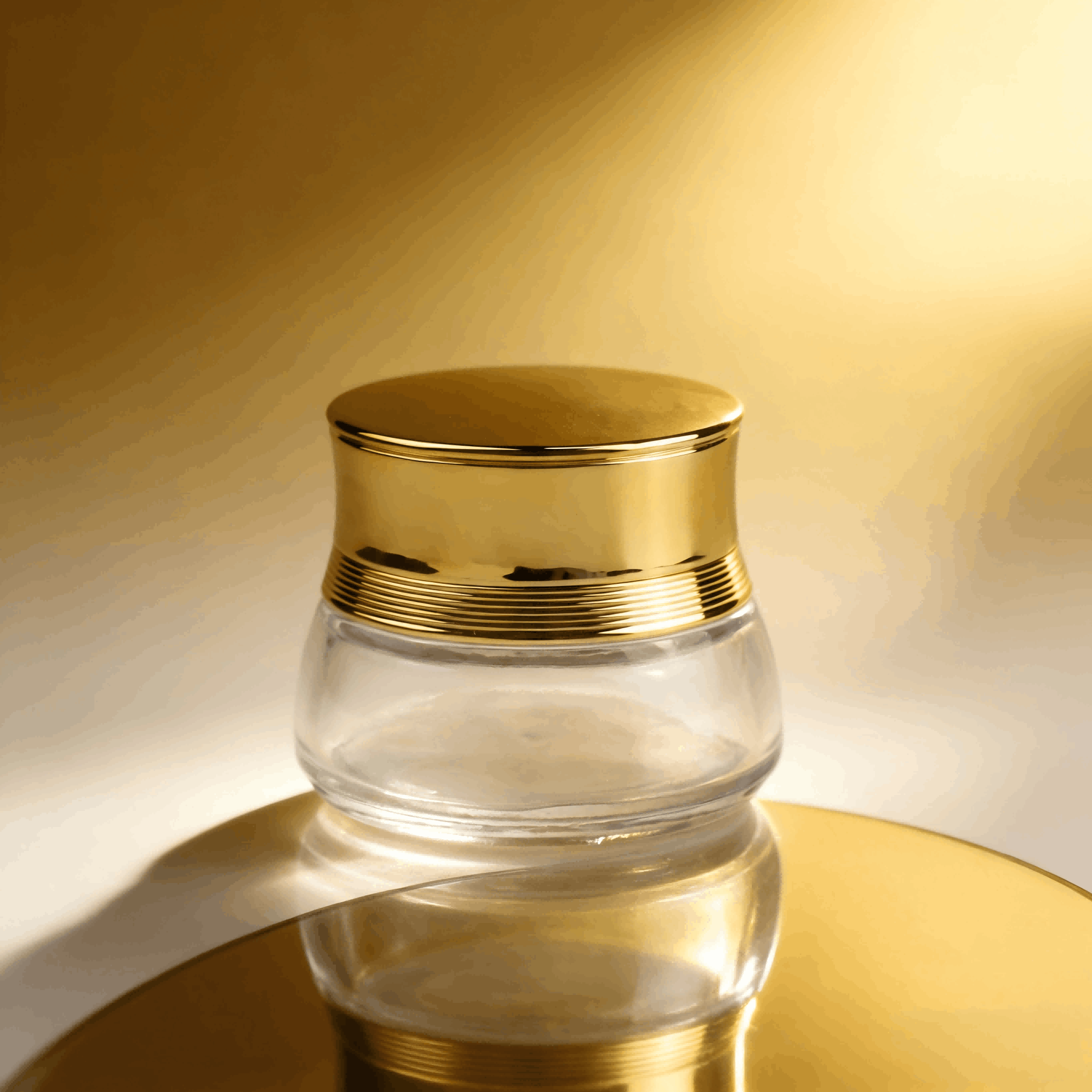 30‑120ml & 30‑50g Curved‑Waist Glass Bottle Jar Skincare Set with Gold Thread Decor Cap