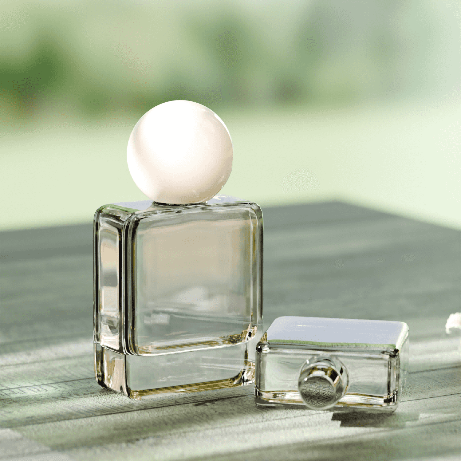 30‑100 ML Double‑Layer Square Heavy Base Perfume Glass Bottle with Ball Resin Cap